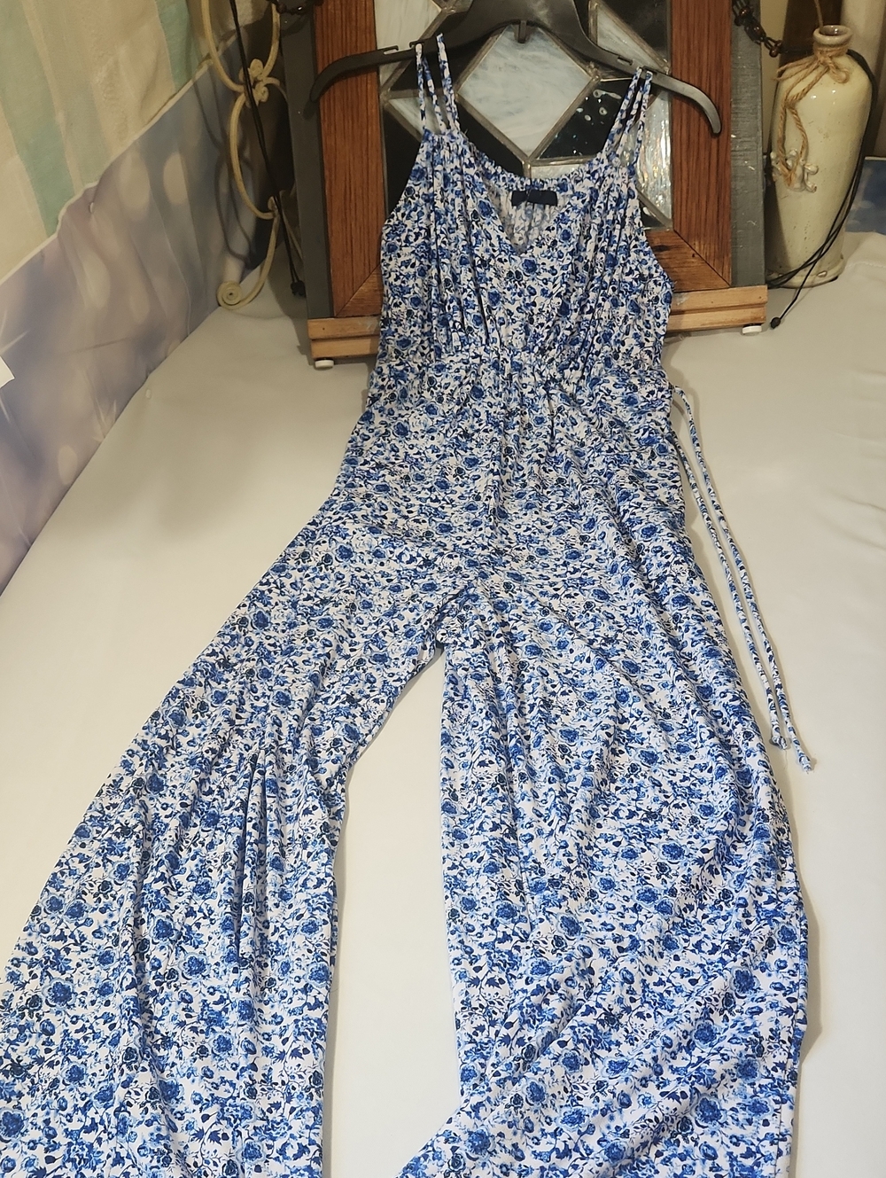 Kaari Blue Blue Floral Tie-Waist Jumpsuit